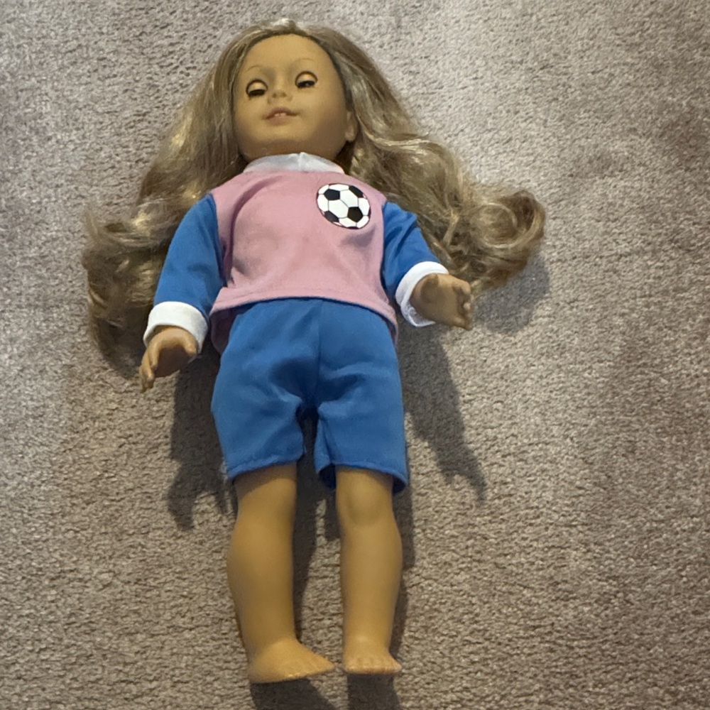American Girl doll with Pink and Blue Outfit